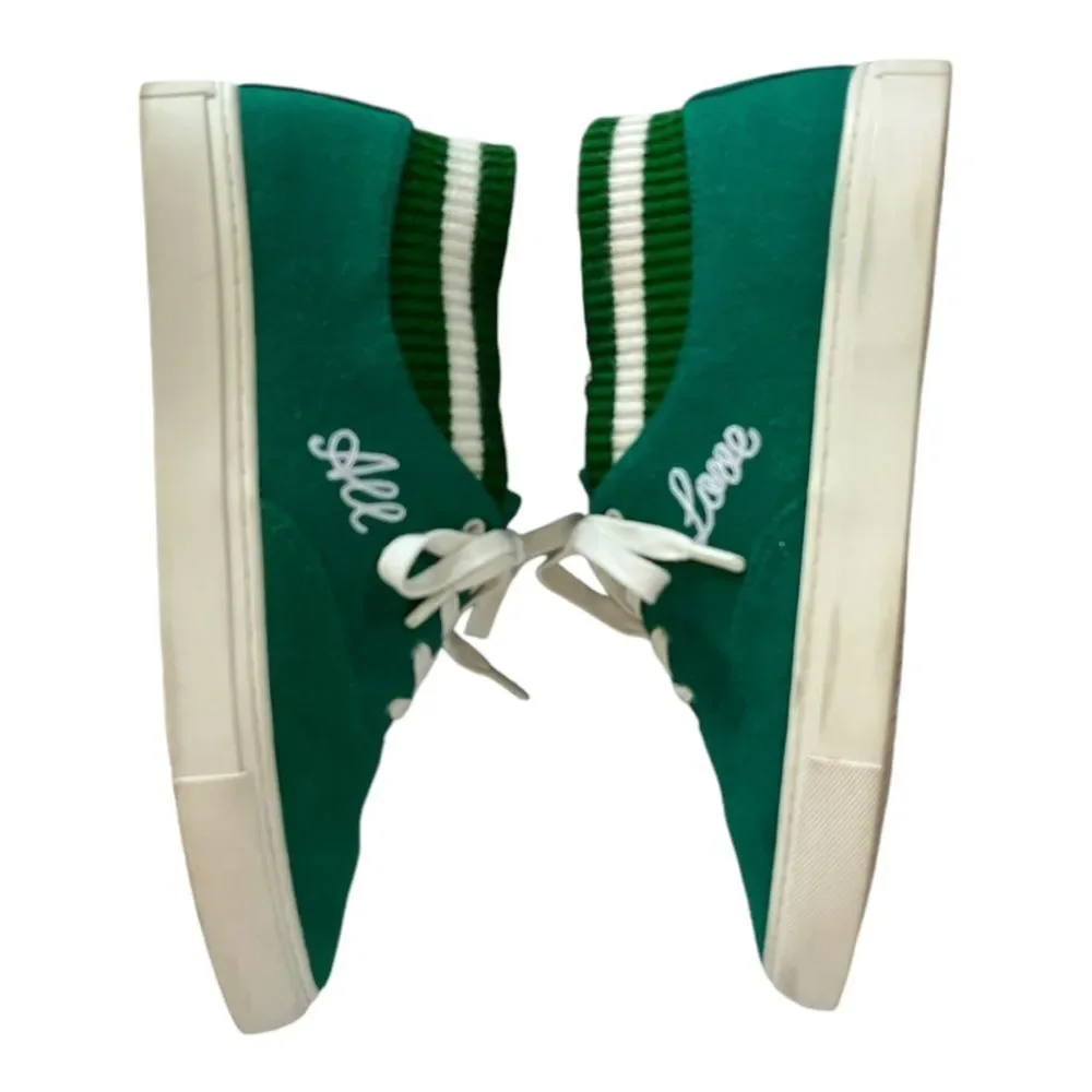 Tory‎ Sport | Green Ribbed Cloth Leather Lace Up Love All Sneakers 10.5